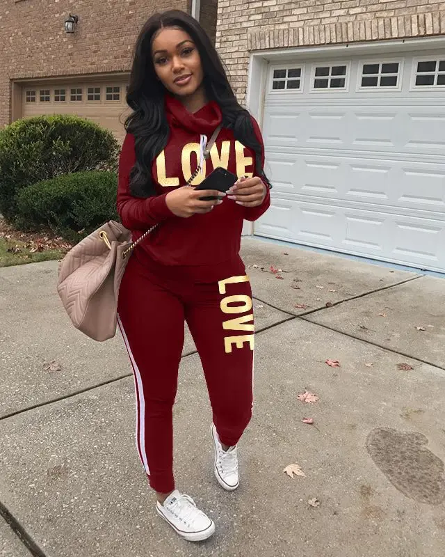 

Letter Print Full Pullover Tight Casual 2 Piece Outfits for Women Tracksuit Two Piece Set Top and Pants Sweatsuit Club Outfits