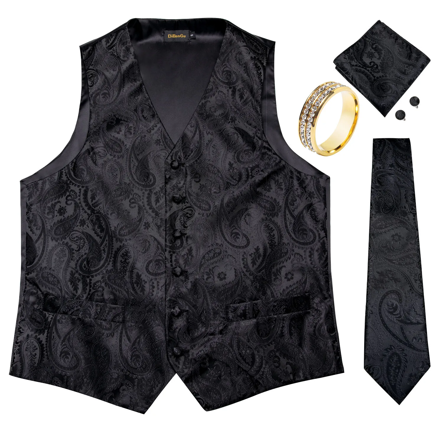 Мужской классический жаккардовый жилет с пейсли черный шелковый платок галстук