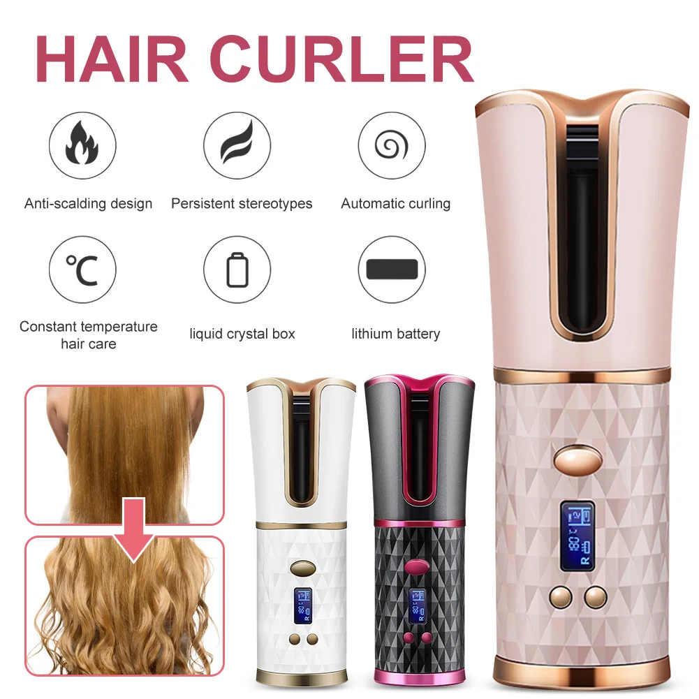 

Automatic Hair Curler Cordless Electric Curling Iron LCD Display Adjustable Temperature Hair Styling Tool For Home Travel