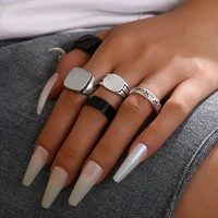 grunge punk black silver color jewelry korean simple big smooth rings for women men wedding finger knuckle ring anillos gift