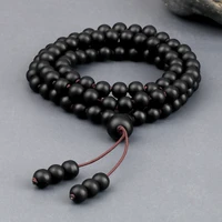 new men 108 mala prayer bracelets necklaces 6mm natural matte black stone beaded long necklace women new design jewelry gifts