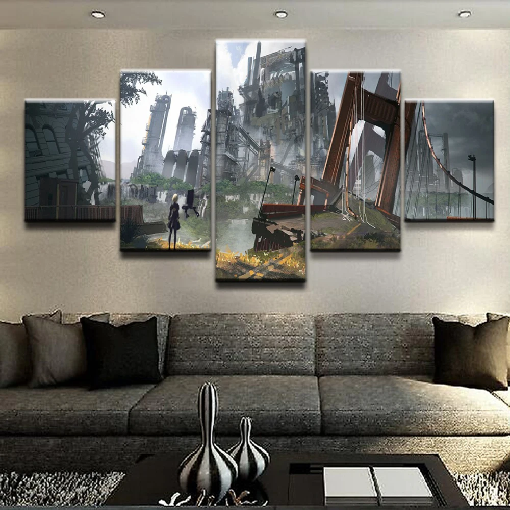 

Modern Canvas Hd Printed Poster Home Decoration 5 Pieces Automata Painting Wall Art Anime Pictures For Boy Room Modular Framed