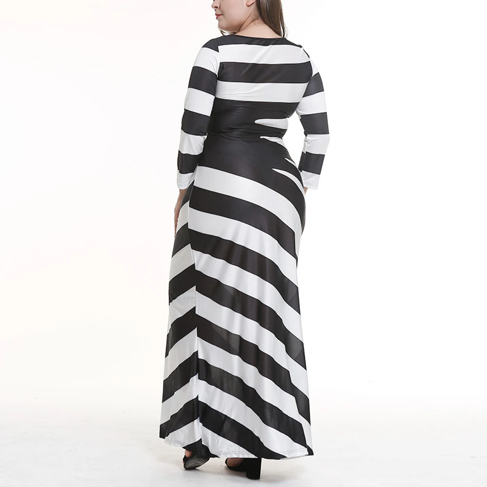 Fadzeco осеннее раннее черно-белое Полосатое длинное повседневное Свободное платье