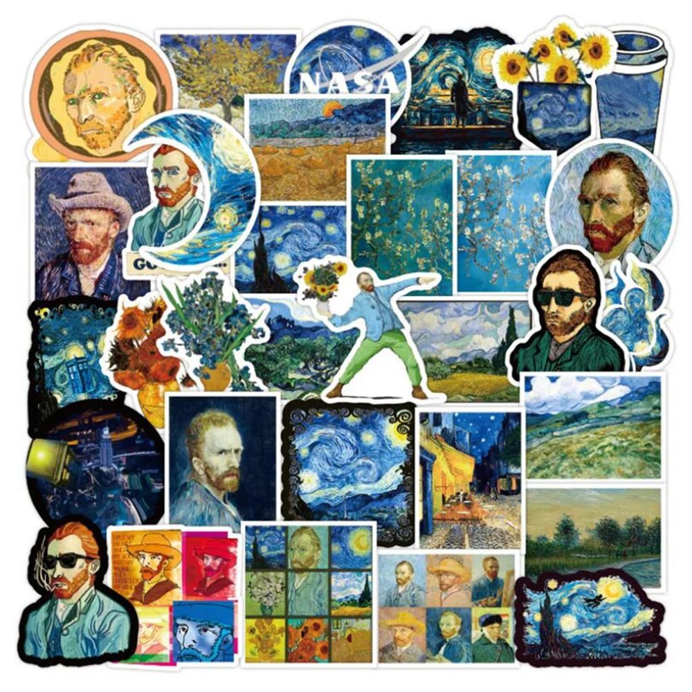 

10/30/50 PCS Cartoon Van Gogh Oil Painting Exhibition Diary Book Graffiti Luggage Laptop Toy Decoration Sticker Wholesale