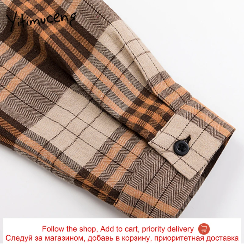 

Yitimuceng Plaid Shirts Plus Size Clothing for Women Blouse Turn-Down Collar Casual Long Sleeve Top Office Lady Spring Fashion
