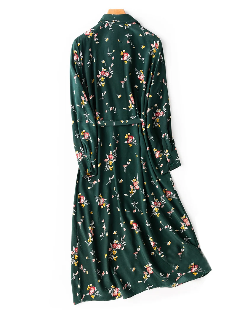 

SuyaDream Woman Floral Mid Dress 100%Silk Crepe A line Printed Sashes Shirt Dresses 2021 Spring Summer Chic Dresses