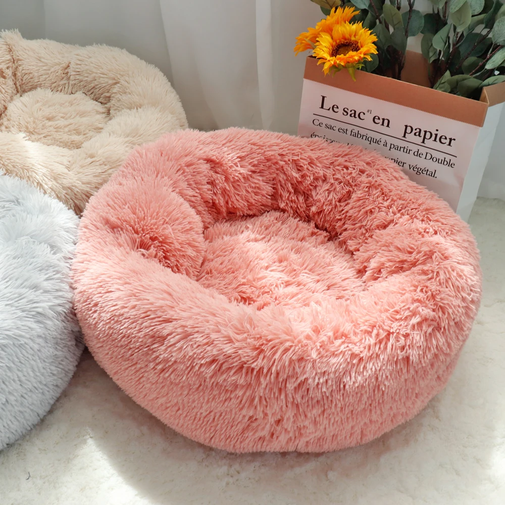 2 PCS Pet Dog Bed Warm Fleece Round Dog Kennel House Long Plush Winter Pets Dog Beds For Medium Large Dogs W5203