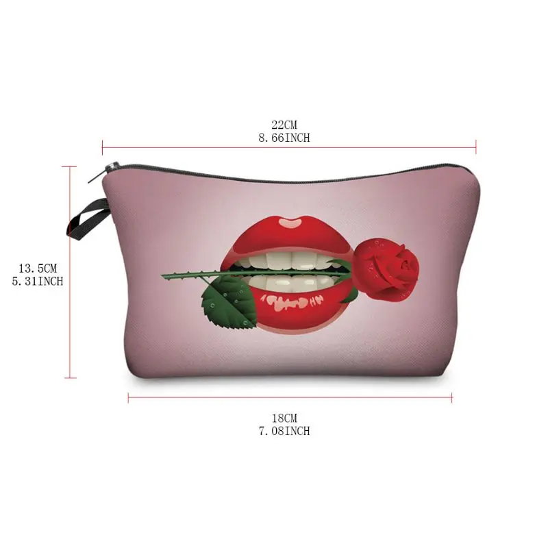 

Multifunction Printing Lip Rose Travel Cosmetic Bag Makeup Case Pouch Organizer QXNC