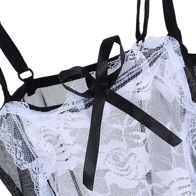 

Orz-I 2021 New Bow Lace Lingerie Women French Maid Cosplay Sexy Lingerie Hot Transparent Costumes Erotic Lovely Maid Costumes