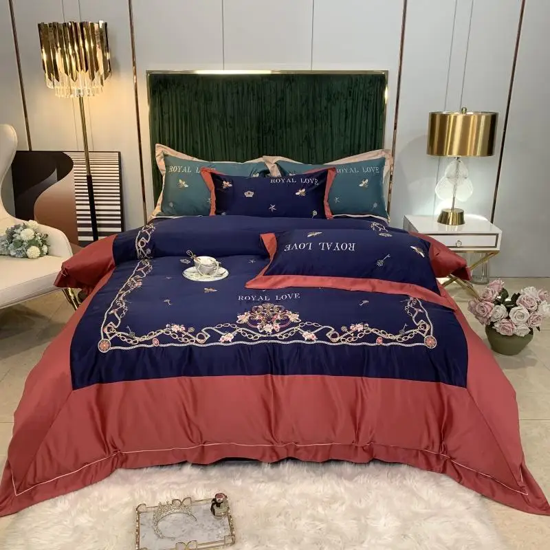 

Luxury Rich Bedding Sets Soft Royal Style Patchwork 4 Pcs (1 Bed Sheet + 1 Duvet Cover +2 Pillowcases) Wrinkle Free Home Decor