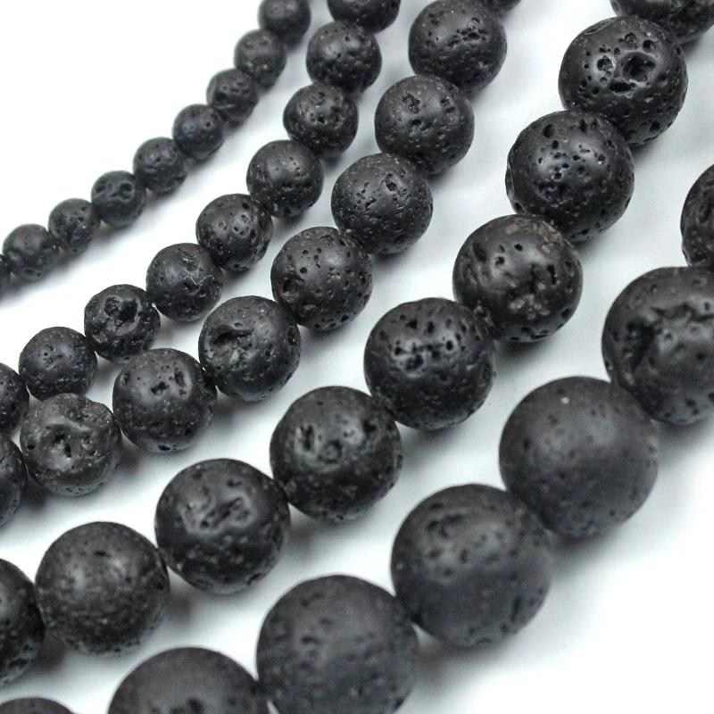 High Quality Black Natural Stone Volcanic Lava Stone 4, 6, 8, 10, 12MM Loose Beads Fit for Diy Jewelry Making Beads Accessories images - 6