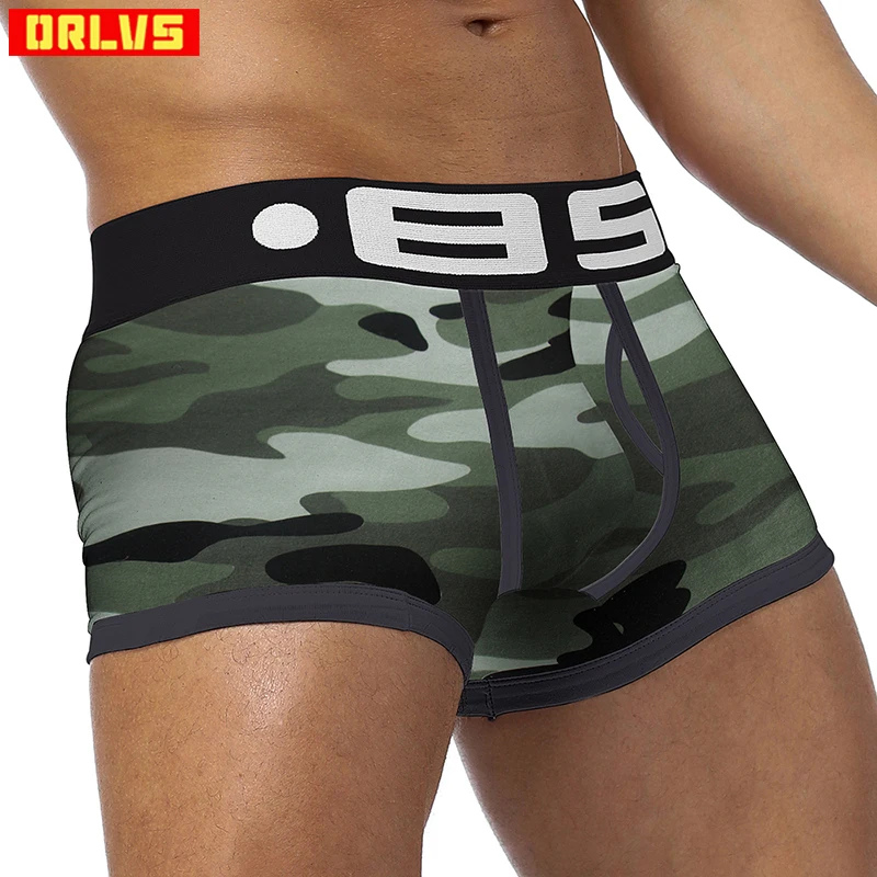 ORLVS Brand Male Panties Breathable Boxers Cotton Men Underwear U convex pouch Sexy Underpants camouflage Homewear Shorts