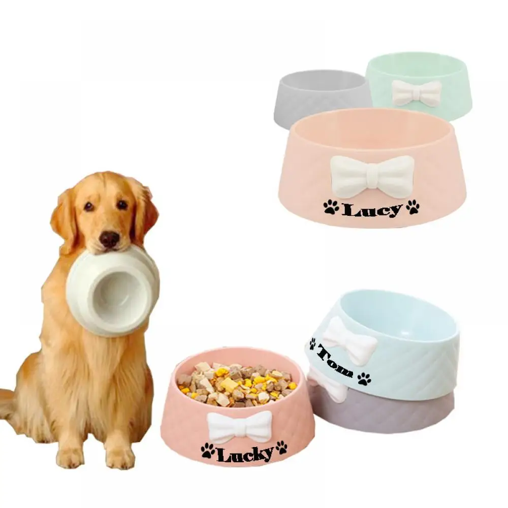 

Personalized Pet Dog Feeding Food Bowls Free Customized Puppy Lovely Bowknot Diamond Pattern Leak-Proof Pet Feeder Supply