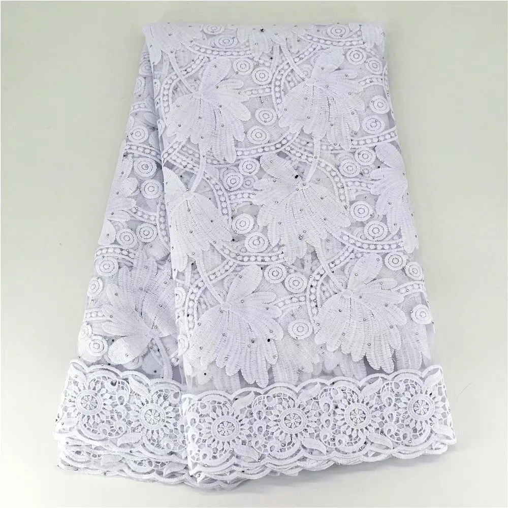 

All Pure White Colors Lace Fabric High Quality Lace Milk Silk French Fabric Nigerian Rhinestones Mesh Lace For Wedding N3065