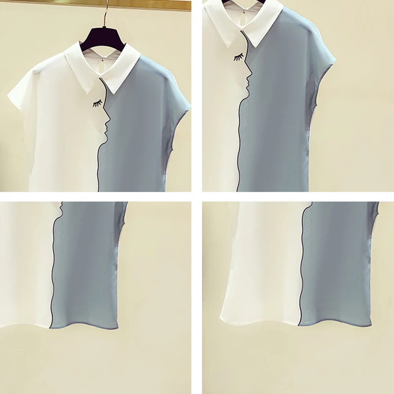 

Fashionable and versatile chiffon shirt women's French minority print short sleeve top new design in summer 2021