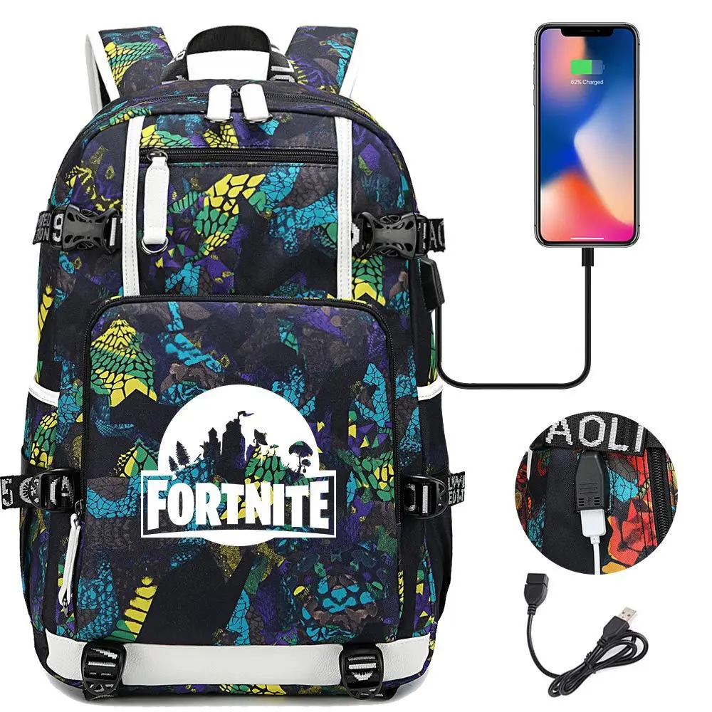 Fortnite рюкзак для мужчин и женщин зарядка через USB Водонепроницаемый ноутбук