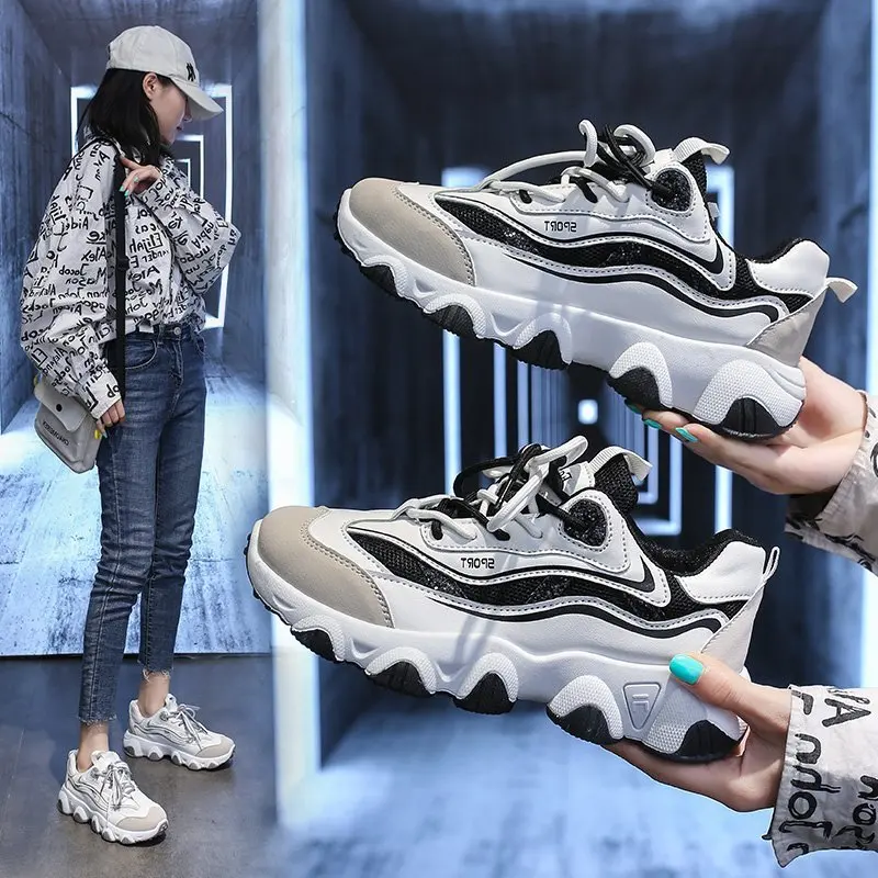 

Platform Sneakers Women Casual Sports Shoes Non-Slip White Spirng Autumn Lace Up Breathable Flat Tennis Shoes Fashion Female