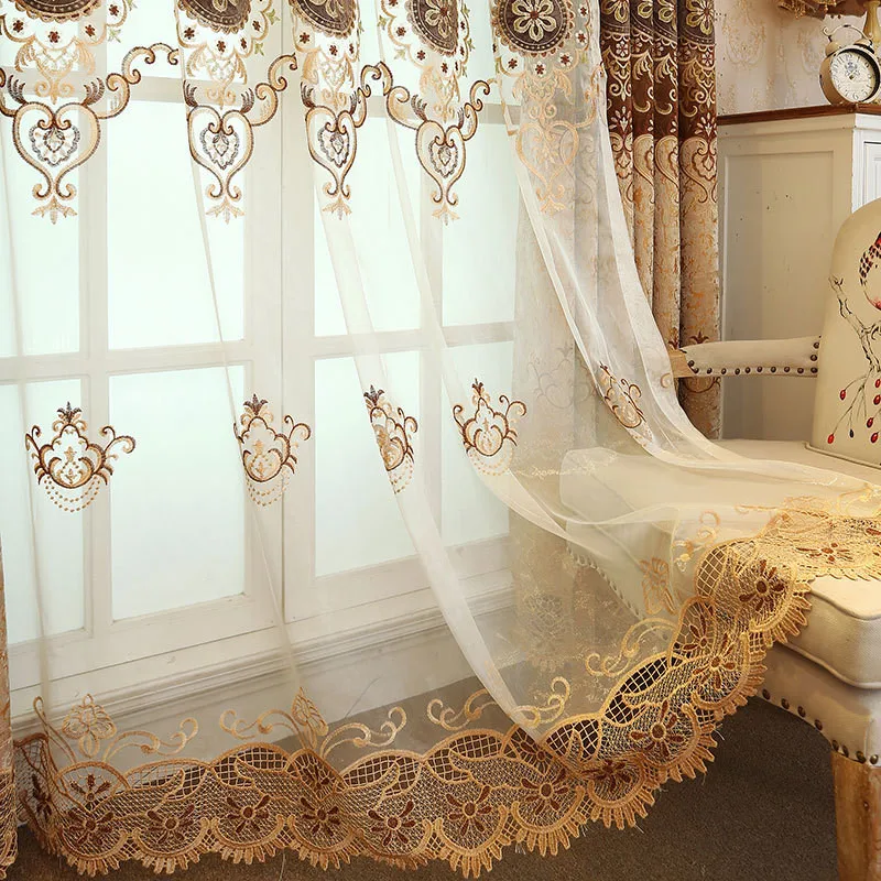 Европейские Роскошные занавески в виде синего кофе кухонные с вышивкой для