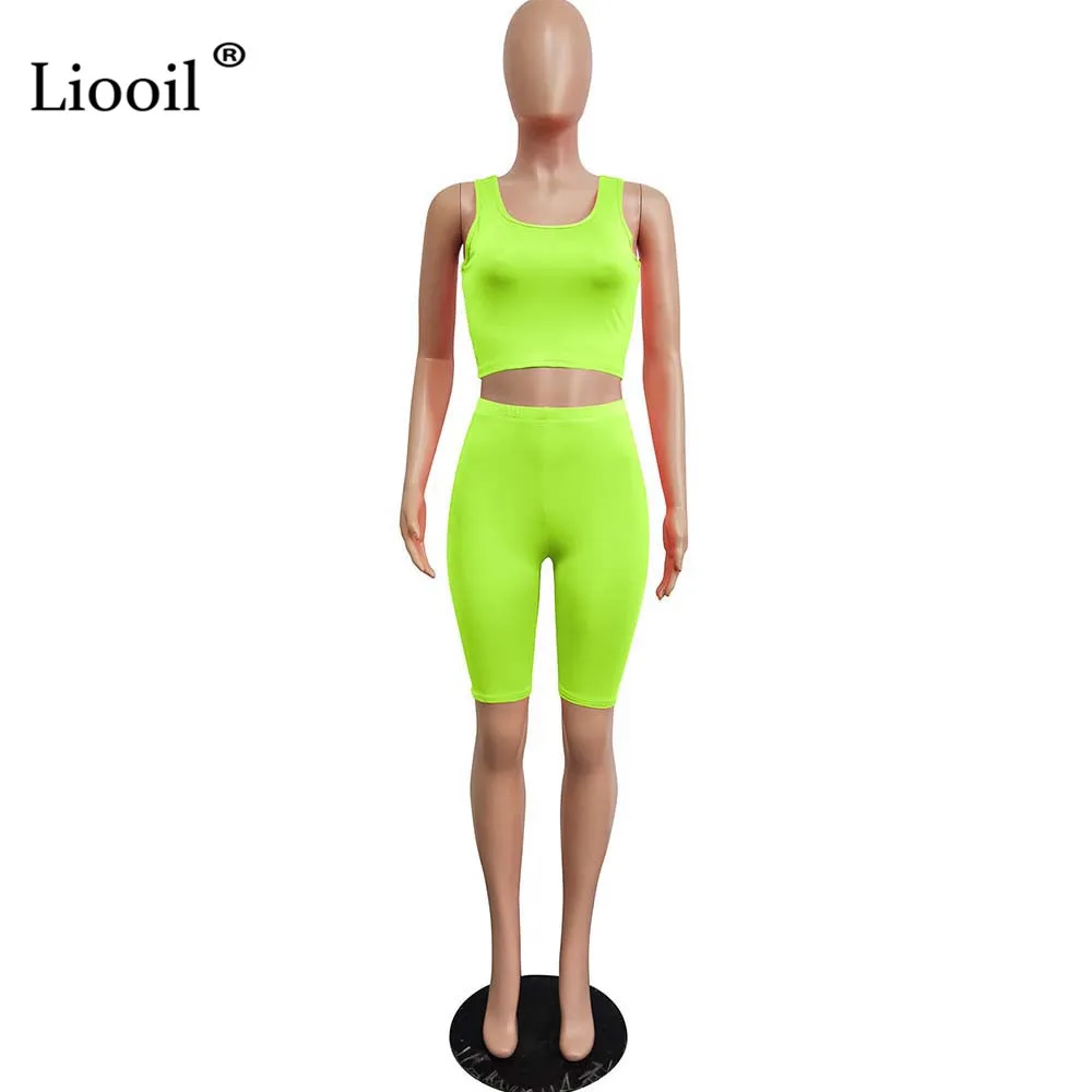 Liooil неоновый зеленый из 2 предметов плотный комплект Для женщин обтягивающие