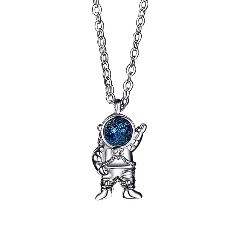 

925 Silver Plated Necklaces for Women Creative Design Starry Space Astronaut Pendant Necklace Moon Clavicle Chain Jewelry Female
