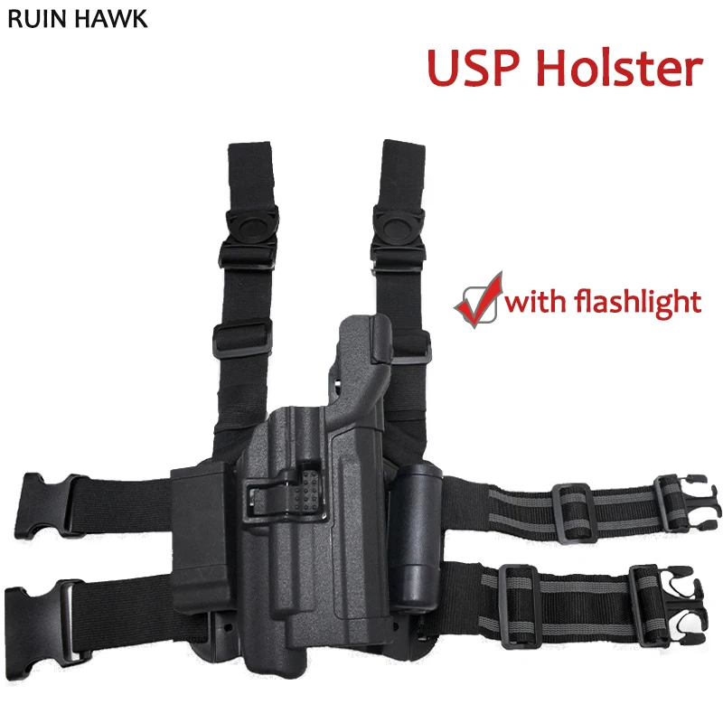 

Tactical Hunting Equipment Gun Holster Right Hand Airsoft Combat Pistol Thigh Leg For HK USP With Flashlight