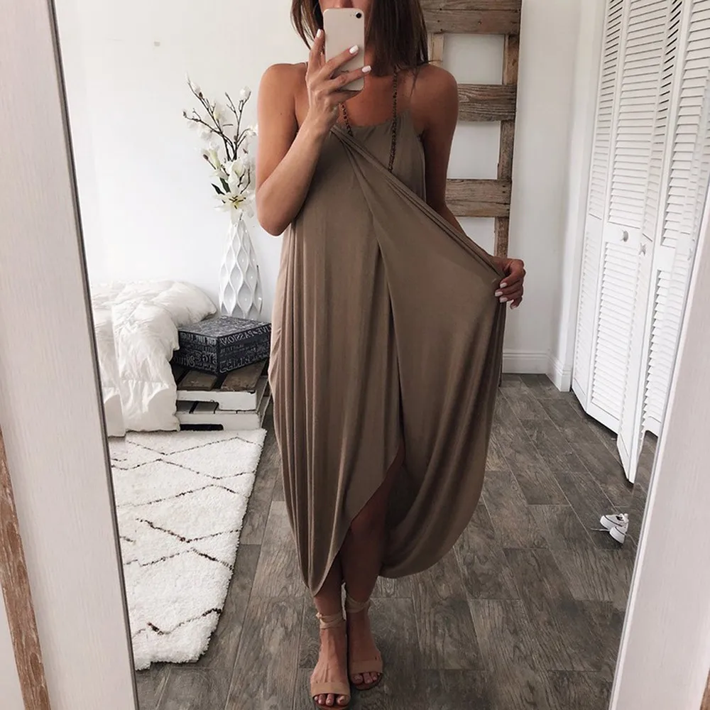 

2020 Sexy Spaghetti Strap White Dresses Knitted Women Casual Irregular Loose Maxi Dresses Summer Boho Beach Long Dress Vestidos