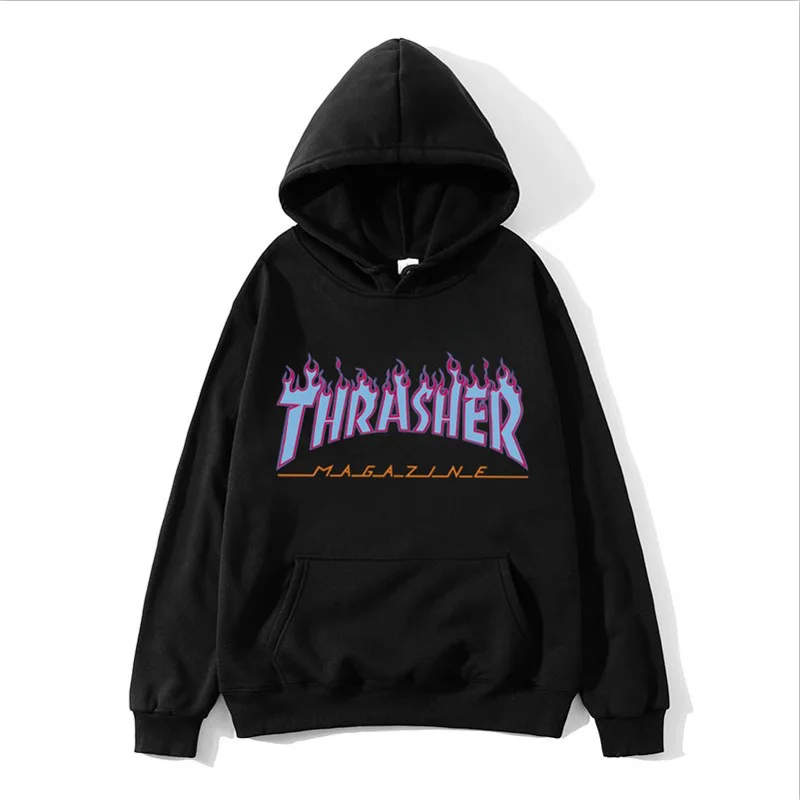 

Thrasher–sweat à Capuche Multicolore Avec Motif De Feu Imprimé Pour Femmes Vêtement Demarque à La Mode Survêtement Imprimé