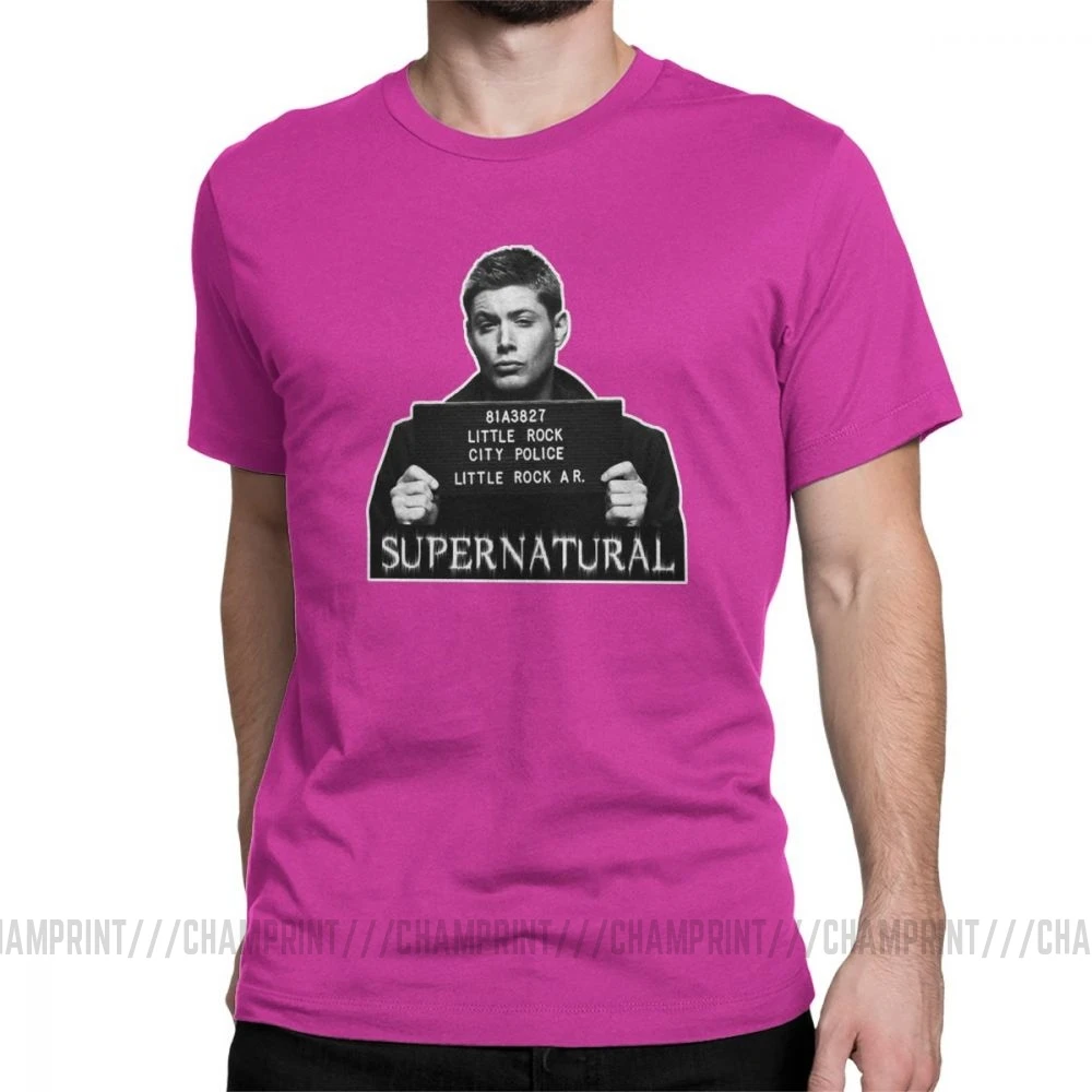 Dean Mugshot футболка Сверхъестественное SPN Brothers футболка мужские топы размера плюс забавная футболка с круглым вырезом из чистого хлопка - Цвет: Фуксия