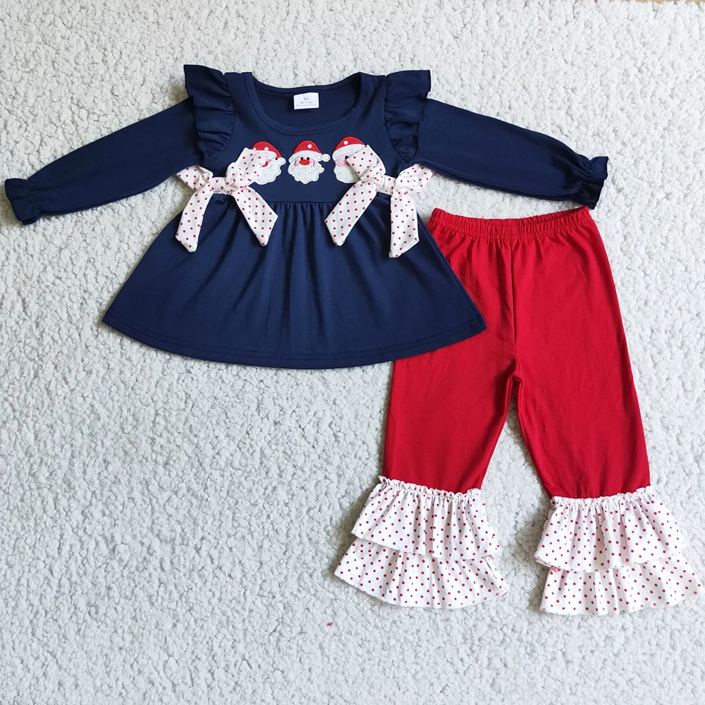 

New Fashion Baby Girls Designer Clothes Boutique Embroidery Santa Claus Baby Girl Clothing Sets Christmas Boys Sibling Clothes