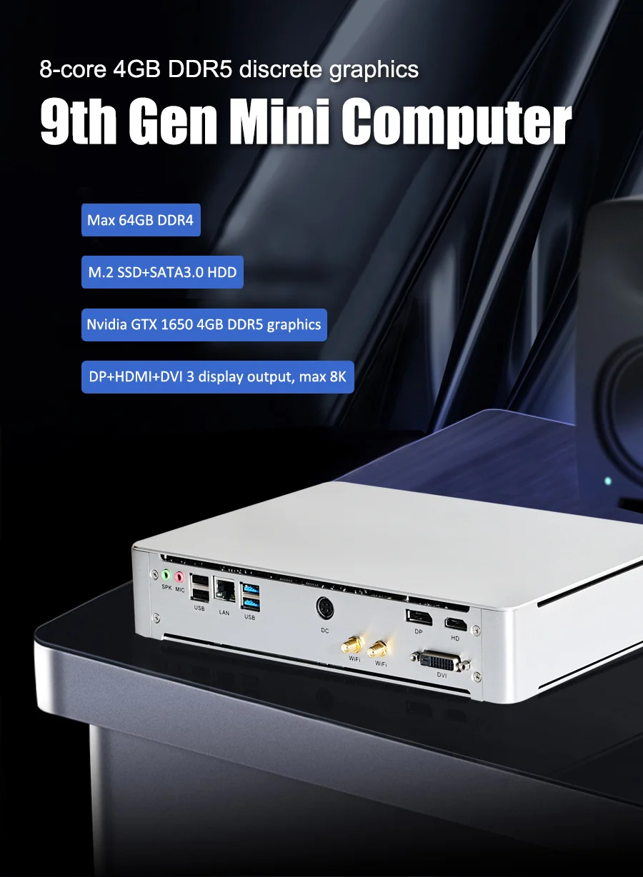 Дешевый игровой настольный мини ПК Intel Core i7 i5 Xeon D-1581 MSI NVIDIA GTX 1650 Windows 10 Pro компьютер