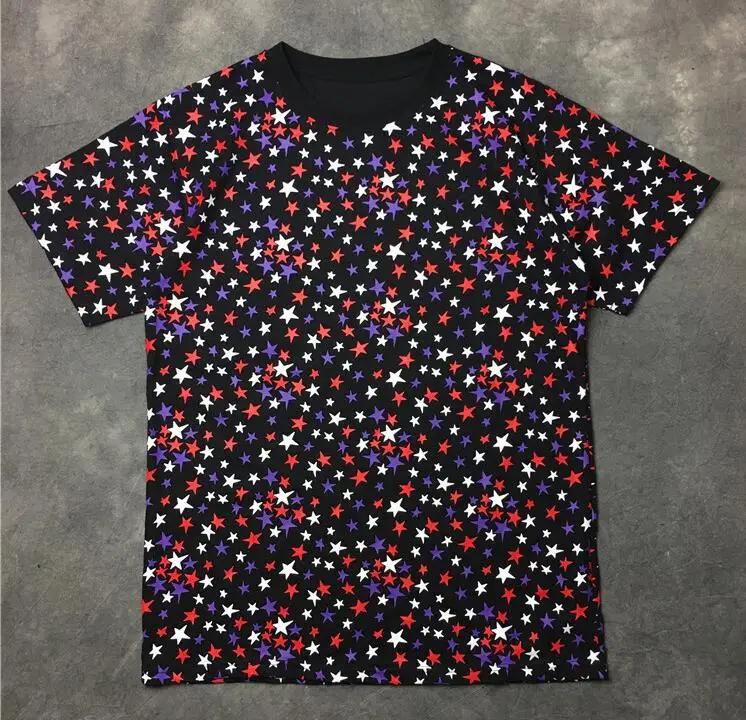 

New Novelty 19ss High Men Full colored stars T Shirts T-Shirt Hip Hop Skateboard Street Cotton T-Shirts Tee Top kenye #64