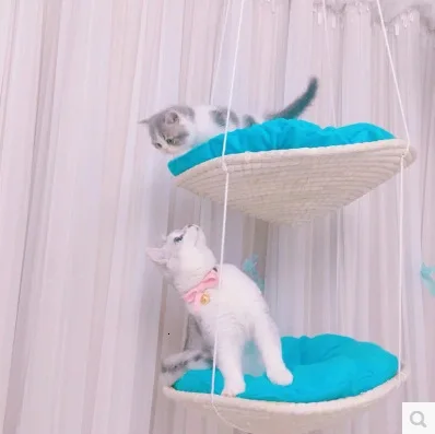 Двухслойный гамак для кошек удобная подвесная соломенная подушка котят