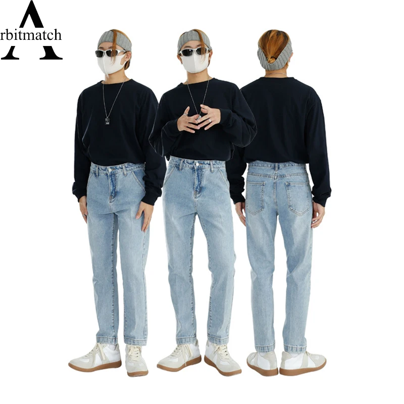 

Узкие джинсы Arbitmatch, классические эластичные брюки из хлопка в стиле хип-хоп с выцветающей синей средней талией, удобные прямые поставки, муж...