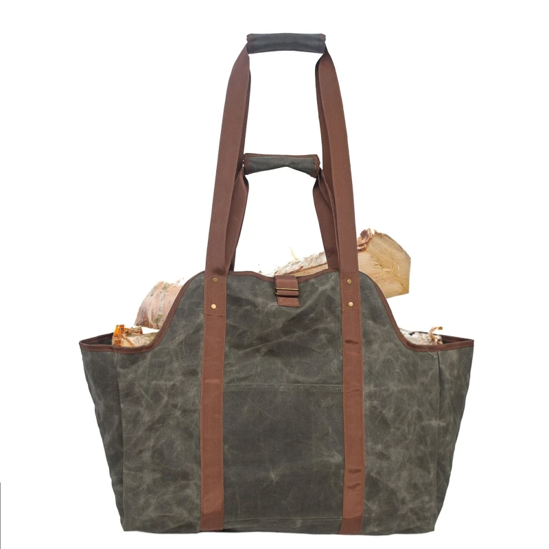 

Outdoor Heavy Duty Wax Canvas Log Carrier Tote Waterproof Large Fire Wood Bag