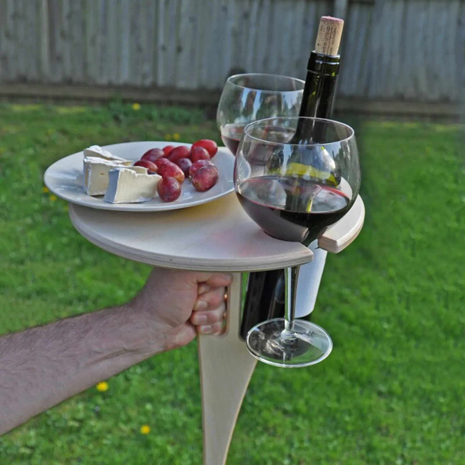 

Indoor & Outdoor Beer And Wine Round Table Wine Holder Wooden Picnic Table Portable Wine Table Glass And Hard Can Holders