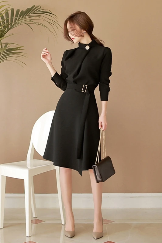 

COIGARSAM Sexy Women dress New Spring Belt High Waist Dresses Wine Red Black 436