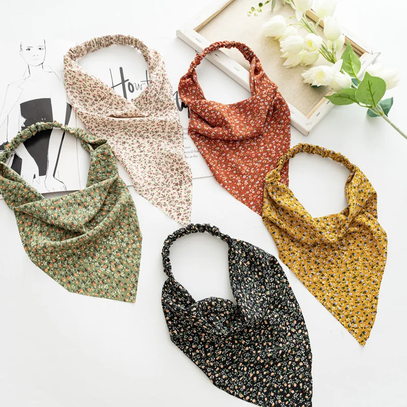 

Printting Hair Scarf Scrunchies Vintage Triangle Bandanas Hairband Headband Without Clips Elastic Hair Bands Headwrap Accesories