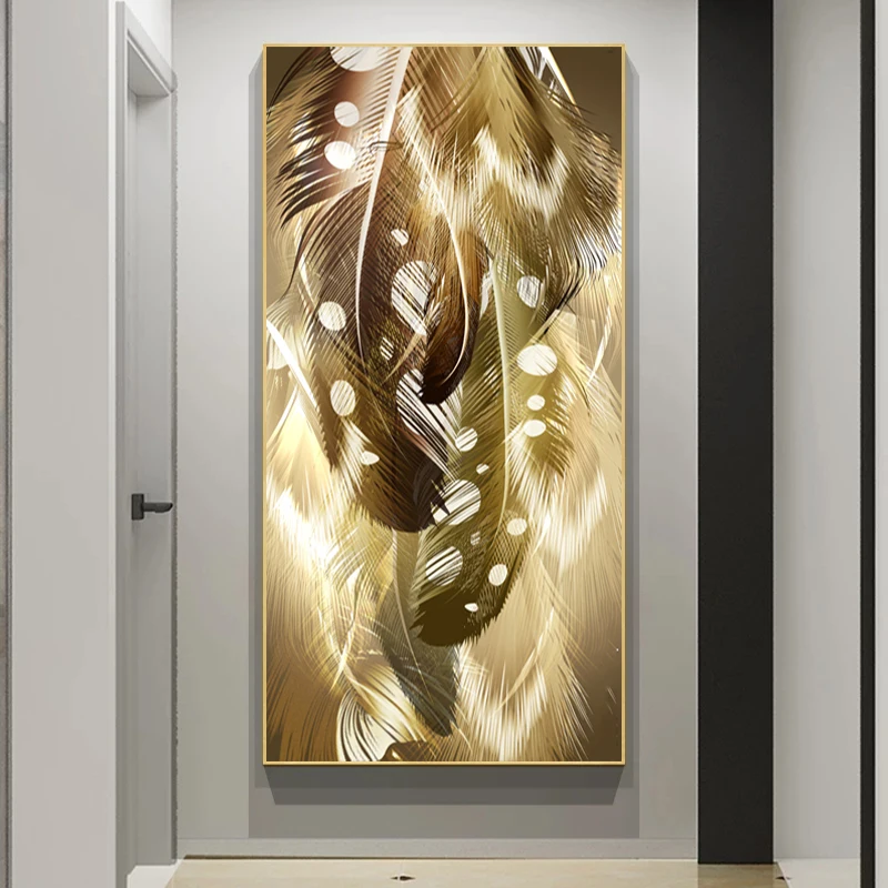 

Golden Feather Posters Wall Art For Living Room Canvas Painting Abstract Pictures Entrance Home Decor Modern Decorative Prints