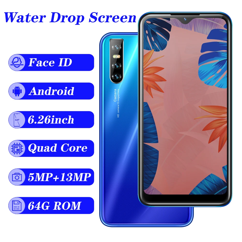 A2 global quad core smartphones 4G RAM 64G ROM 13MP 6.26" IPS android mobile phones 2SIM cheap celulares WCDMA FACE ID unlocked