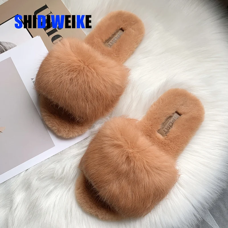 Hot Sale Women Slippers Fashion Fluffy Faux Fur Plush Slippers Women Spring Autumn Slides Flip Flops Flat Shoes 35-40 g754
