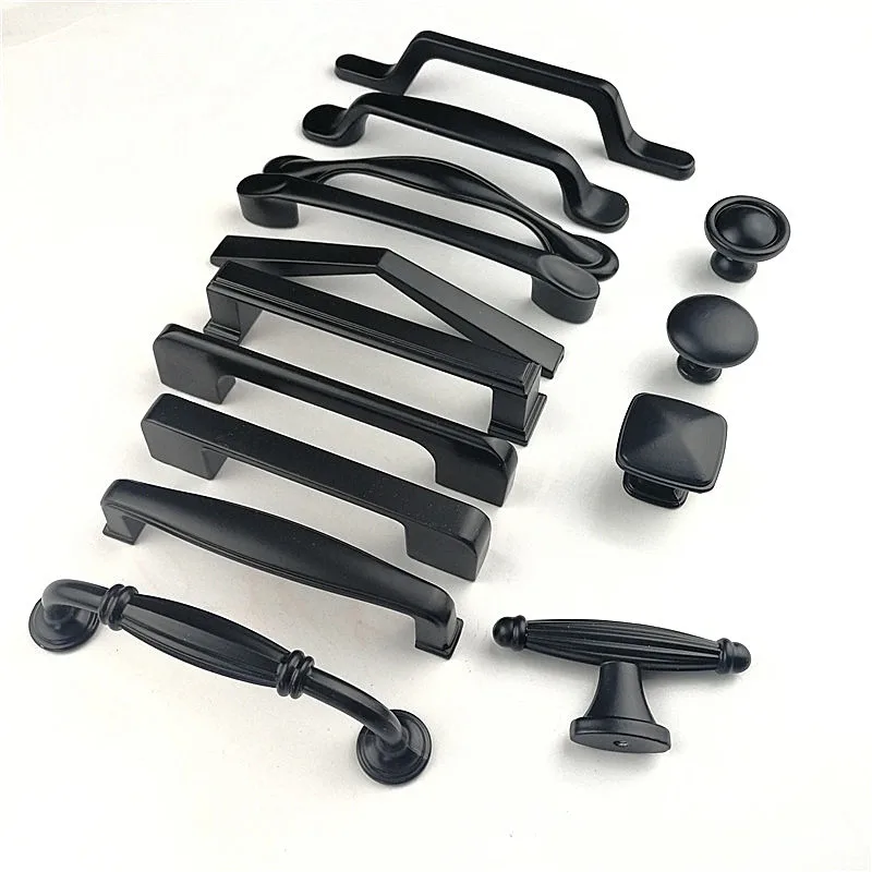 Черные ручки шкафа из цинкового сплава кухонные для выдвижных ящиков в