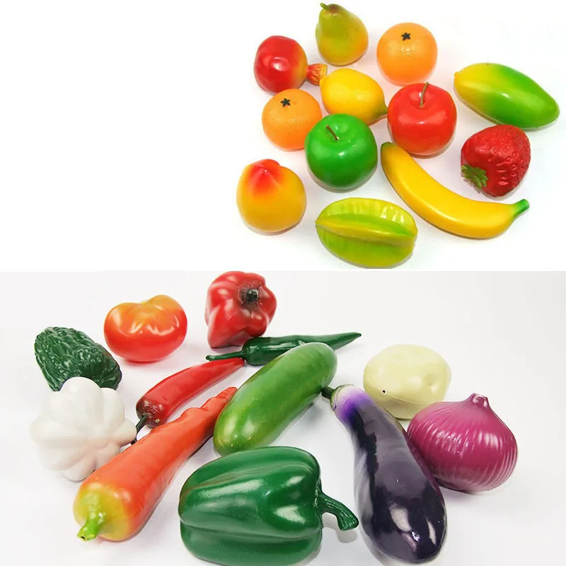 Conjunto de frutas y verduras falsas de simulaci&oacute;n, paquete de modelo de frutas artificiales, 3-3