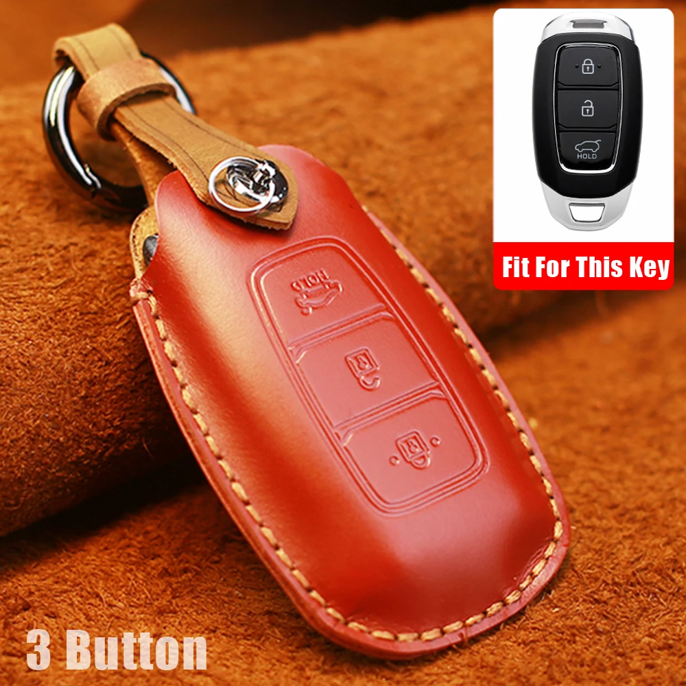 

Leather Car Key Case Cover For Hyundai Kona 2017 I30 Ix35 Solaris Azera ELANTRA GRANDEUR IG 3Button Key Case Cover Shell