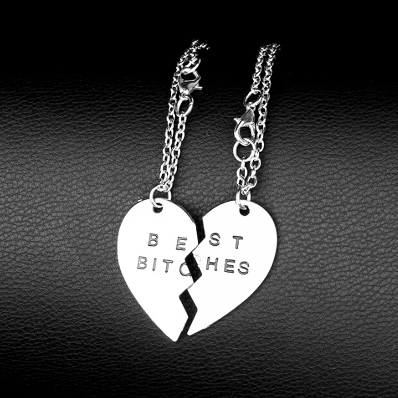 

New Collier Necklace Heart Pendant Pieces Broken Three Best Bitches Necklace Women Necklace Jewelry Collares Mujer