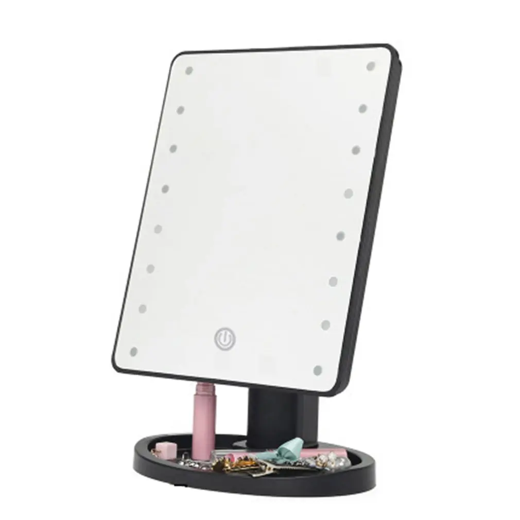 16 lamp black Квадратное изгибаемое светодиодное зеркало для макияжа с 22 светом, дополнение сенсорного переключателя, туалетное зеркало 360 градусов, зеркало вращающееся - Цвет: 16 lamp black