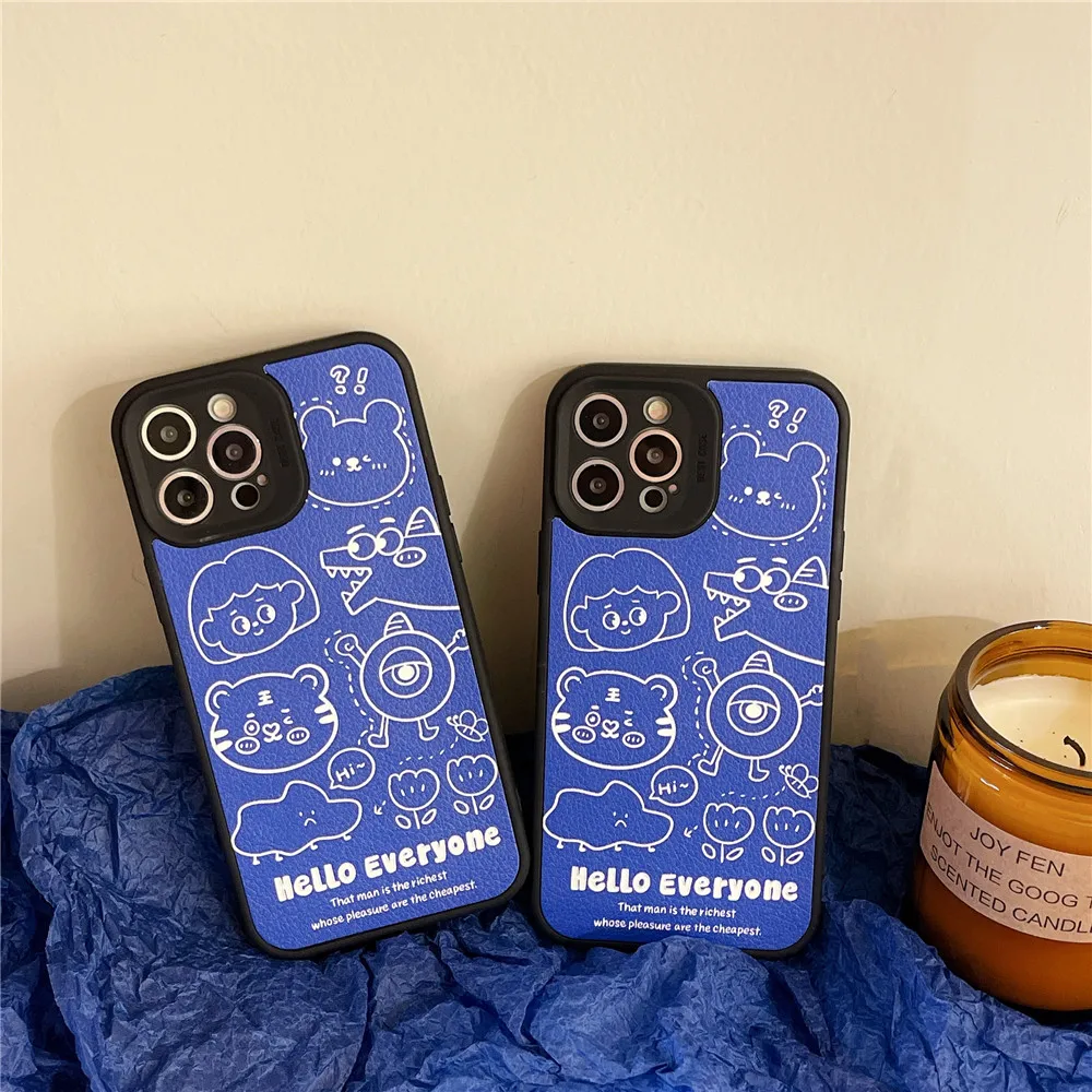 

Cartoon Graffiti Animal Soft Frame Phone Case For iPhone 13 12 11 PRO MAX XS X XR 7 8 PLUS Cute Silicone Protective Cover Shell