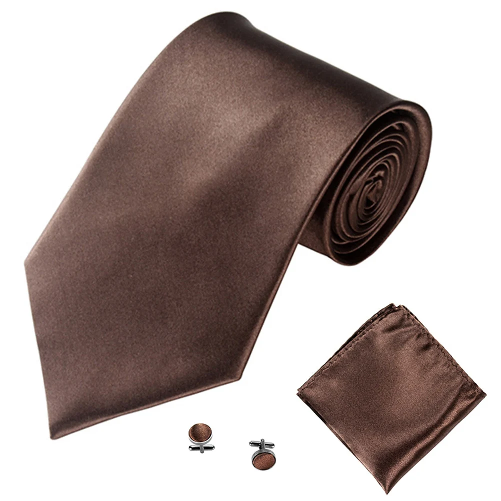 

Luxury Men's Neck Tie Fashion Solid Color Suits Ties Necktie Cufflinks Hanky Set Suit Business Meeting Neckties Accessories