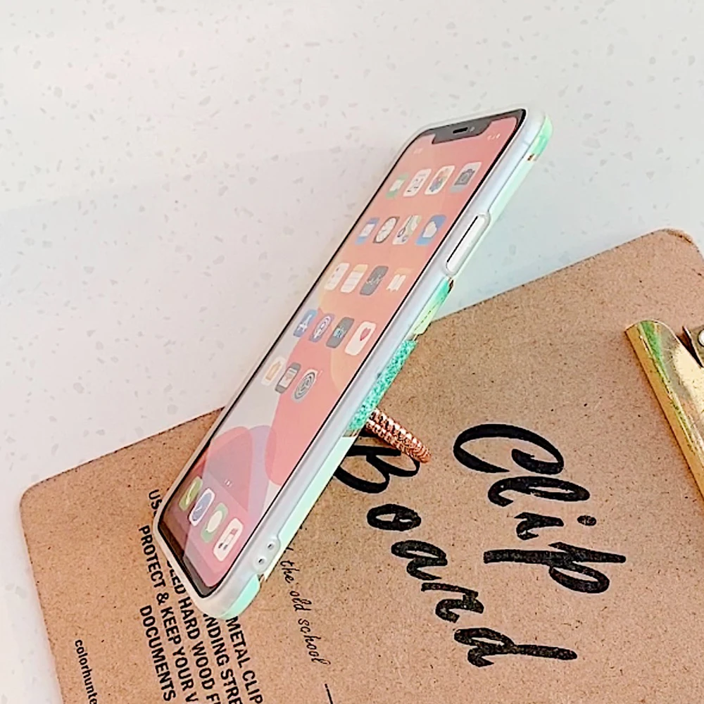 Green Geometric Marble Metalic Ring Phone Case For Samsung A51 A50 Note 10 8 9 S8 S9 S10 Plus Soft IMD Plated Cover | Мобильные