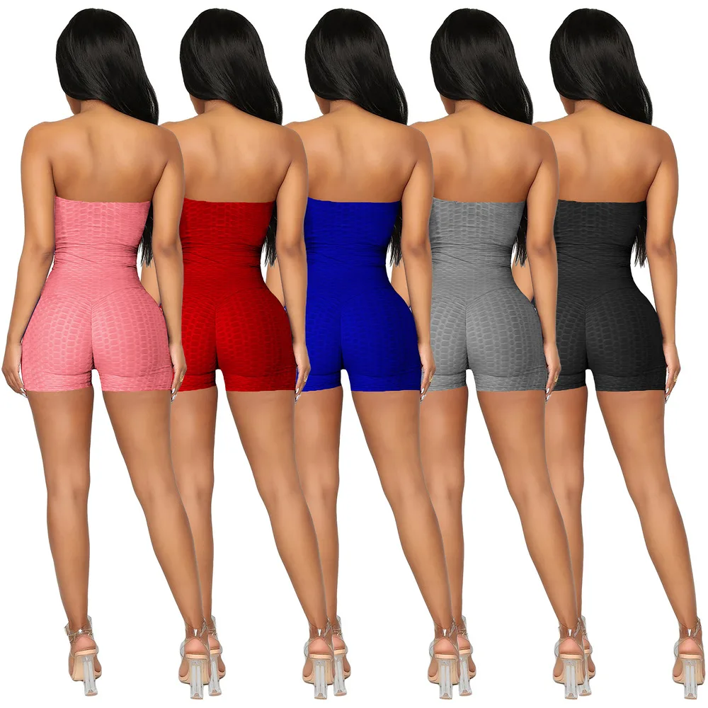 

Solid Strapless Sexy Rompers Womens Jumpsuit Sleeveless Skinny Summer Short Playsuits for Women Casual Off Shoulder Sport Outfit