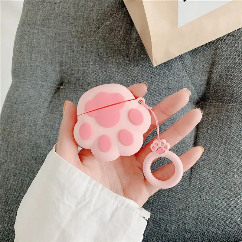 

Bluetooth Earphone Case for Airpods Cute Accessories Protective Cover Anti-lost Strap for airpods 2 Silicone 3D design Cat paw